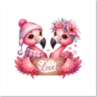 Valentine Love Flamingos Posters and Art